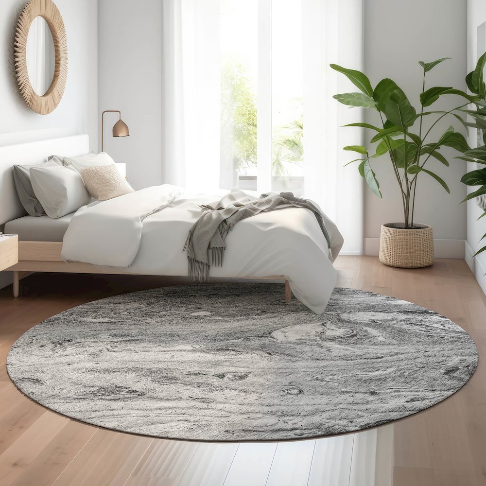 Premium Machine Washable Mayfield  Gray 8' x 8' Round Rug. Picture 5