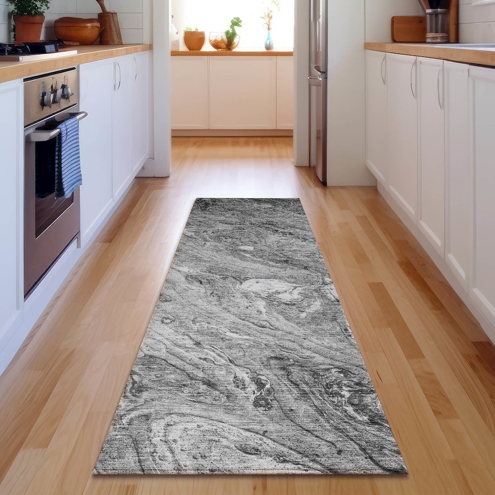 Premium Machine Washable Mayfield  Gray 2'3" x 7'6" Runner Rug. Picture 5
