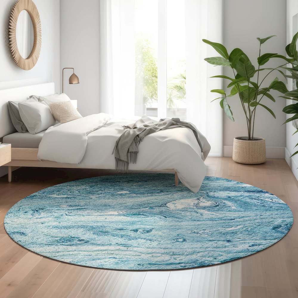 Premium Machine Washable Mayfield  Sky 8' x 8' Round Rug. Picture 5
