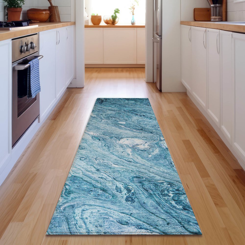 Premium Machine Washable Mayfield  Sky 2'3" x 7'6" Runner Rug. Picture 5
