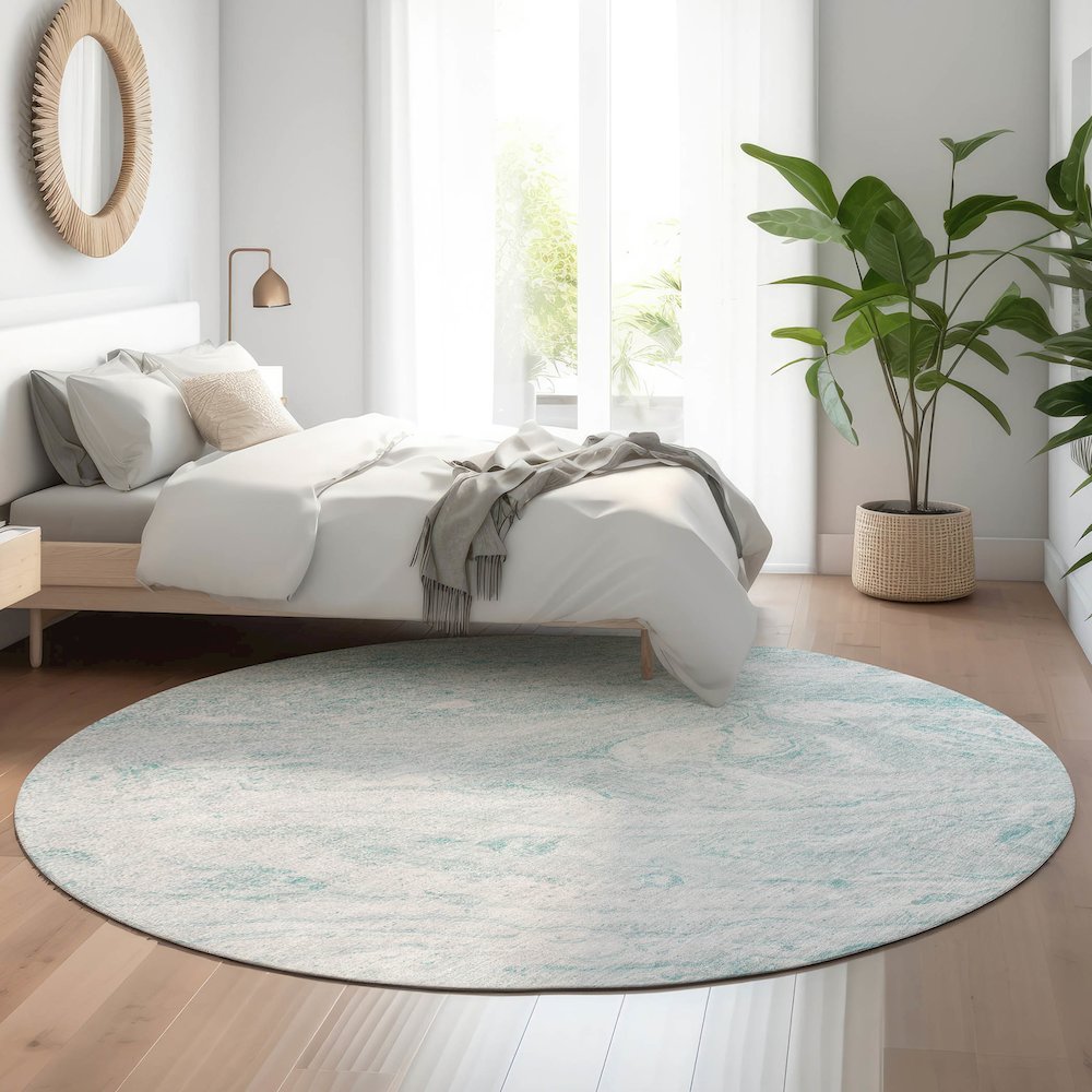 Premium Machine Washable Mayfield  Teal 8' x 8' Round Rug. Picture 5