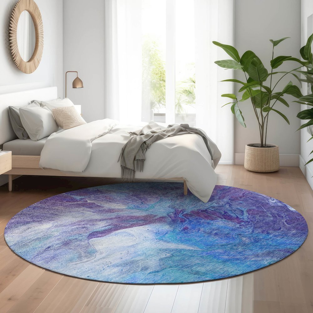 Premium Machine Washable Mayfield  Blue 8' x 8' Round Rug. Picture 5