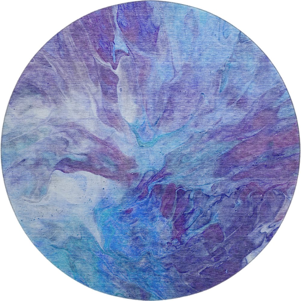 Premium Machine Washable Mayfield  Blue 8' x 8' Round Rug. Picture 1