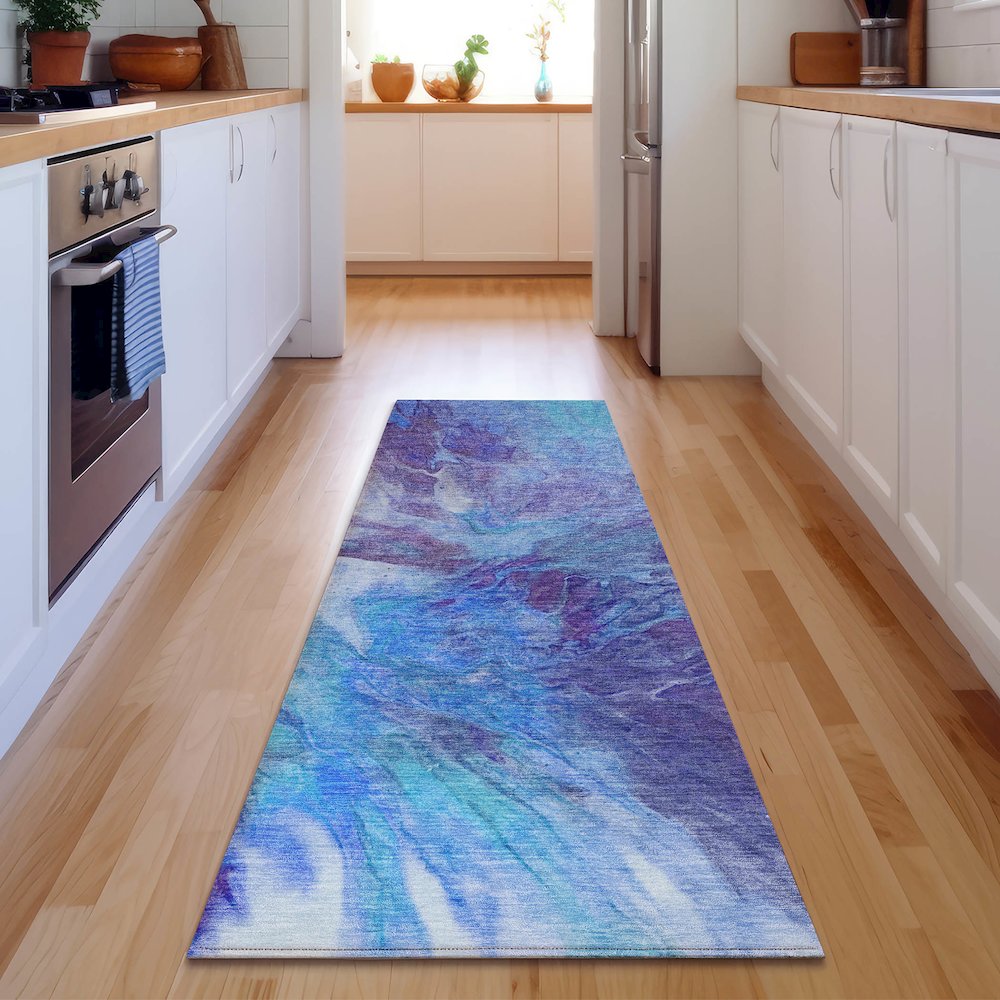 Premium Machine Washable Mayfield  Blue 2'3" x 7'6" Runner Rug. Picture 5