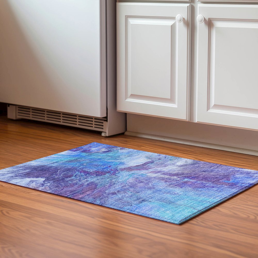 Premium Machine Washable Mayfield  Blue 1'8" x 2'6" Rug. Picture 5