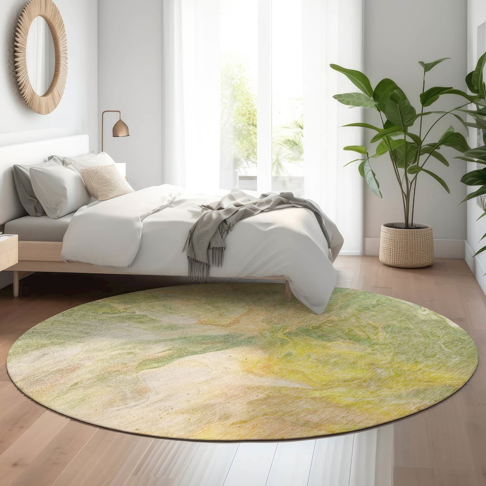 Premium Machine Washable Mayfield  Green 8' x 8' Round Rug. Picture 5