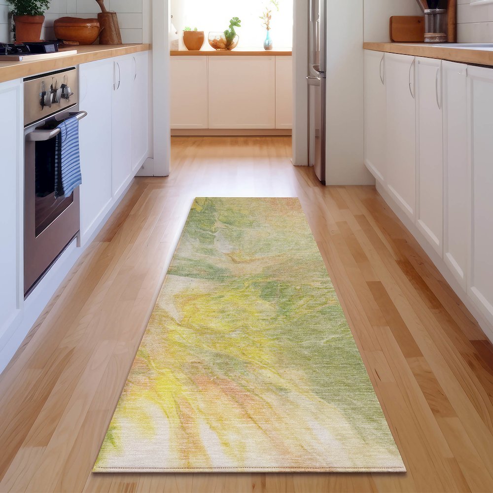 Premium Machine Washable Mayfield  Green 2'3" x 7'6" Runner Rug. Picture 5