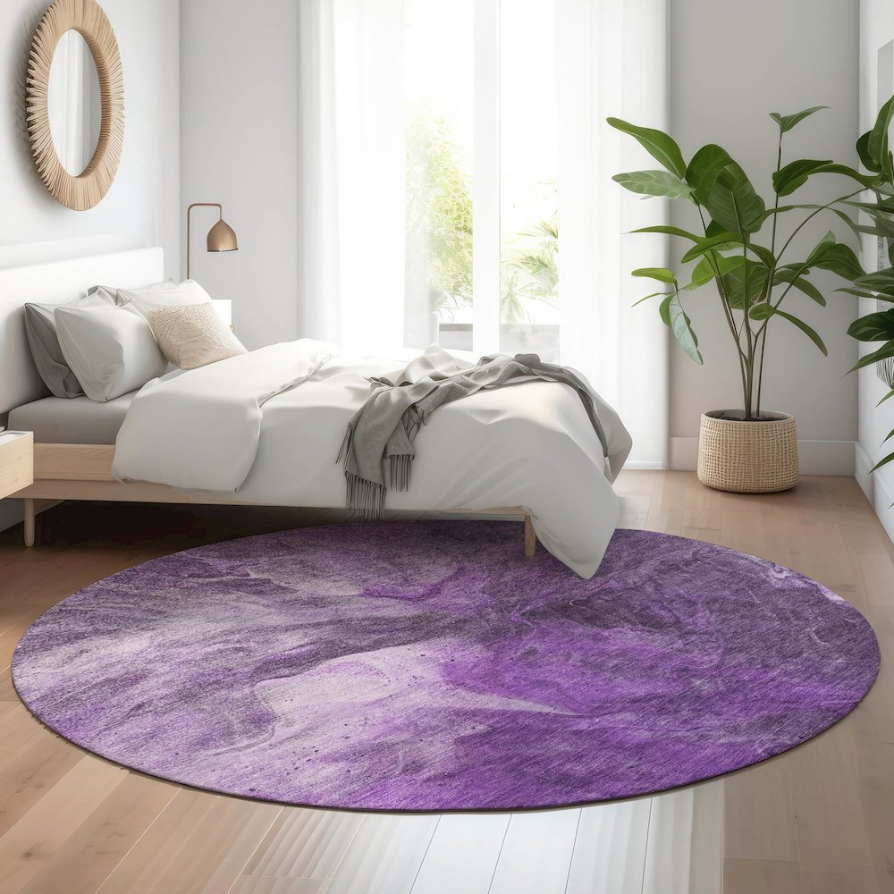 Premium Machine Washable Mayfield  Purple 8' x 8' Round Rug. Picture 5