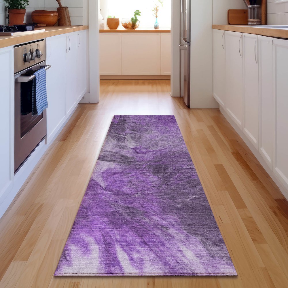 Premium Machine Washable Mayfield  Purple 2'3" x 7'6" Runner Rug. Picture 5