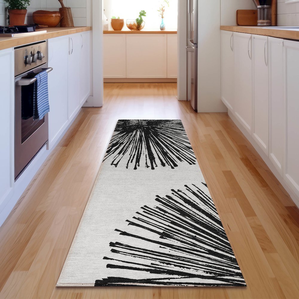Premium Machine Washable Mayfield  Black 2'3" x 7'6" Runner Rug. Picture 5