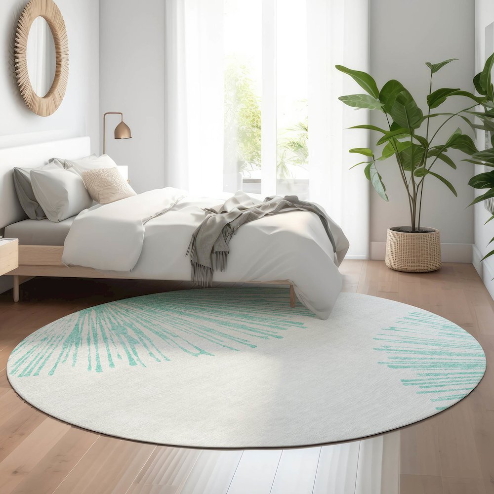 Premium Machine Washable Mayfield  Teal 8' x 8' Round Rug. Picture 5