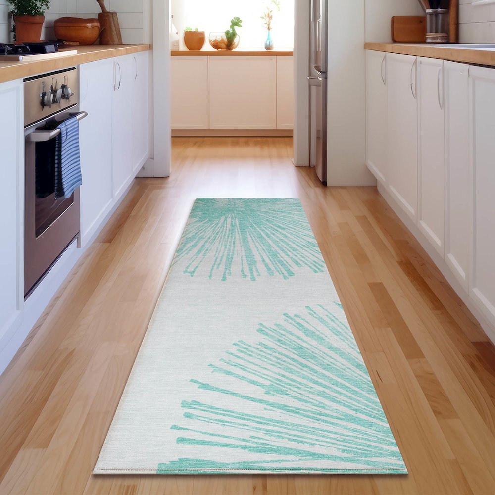 Premium Machine Washable Mayfield  Teal 2'3" x 7'6" Runner Rug. Picture 5