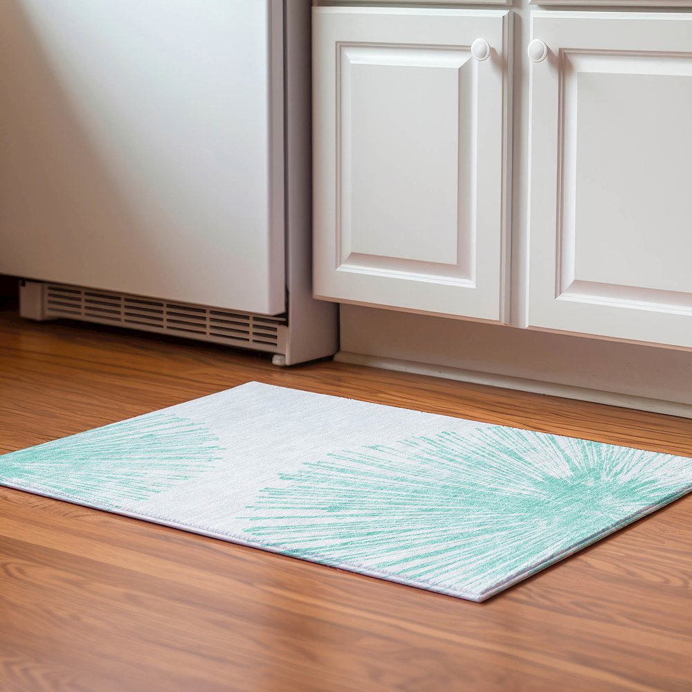 Premium Machine Washable Mayfield  Teal 1'8" x 2'6" Rug. Picture 5