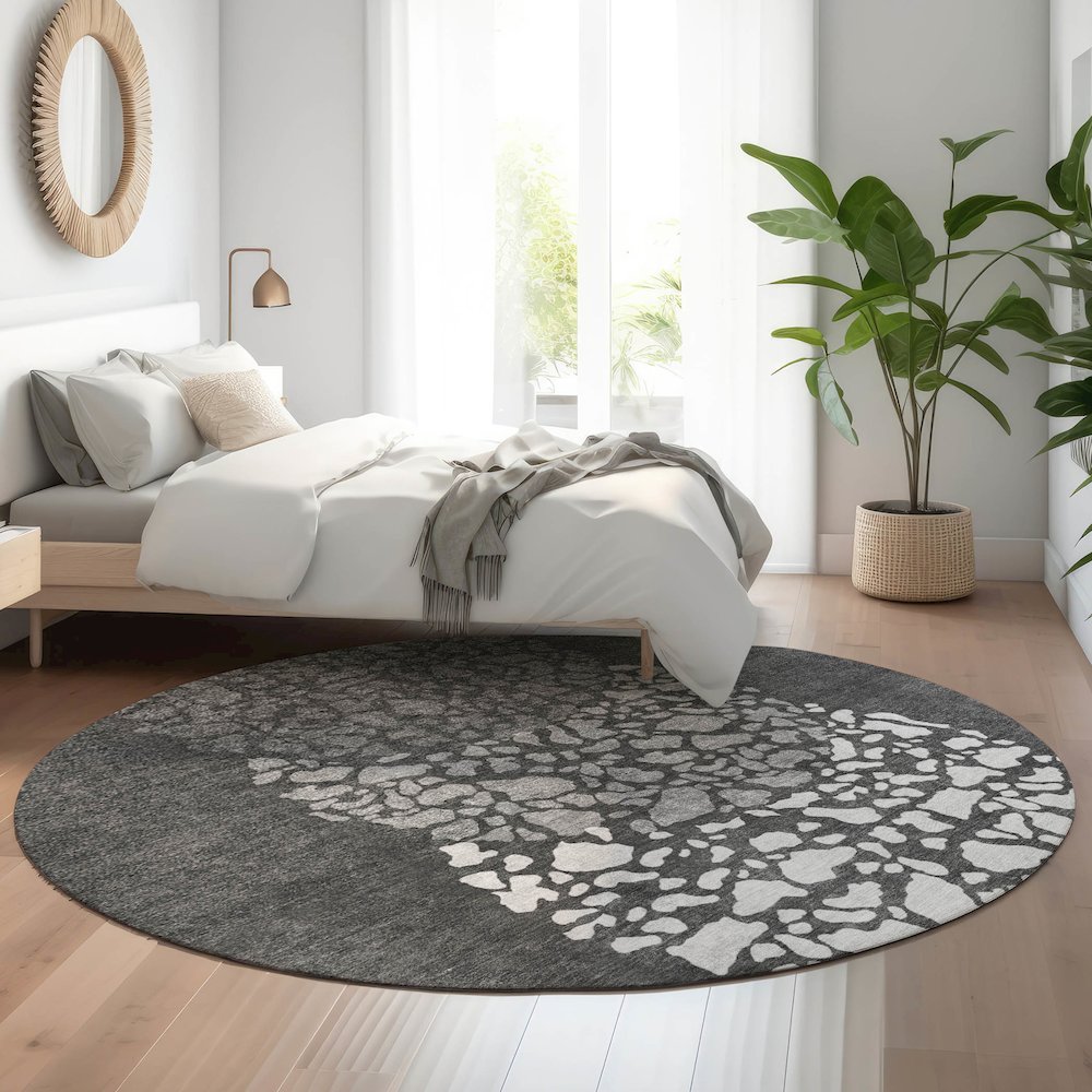 Premium Machine Washable Mayfield  Charcoal 8' x 8' Round Rug. Picture 5