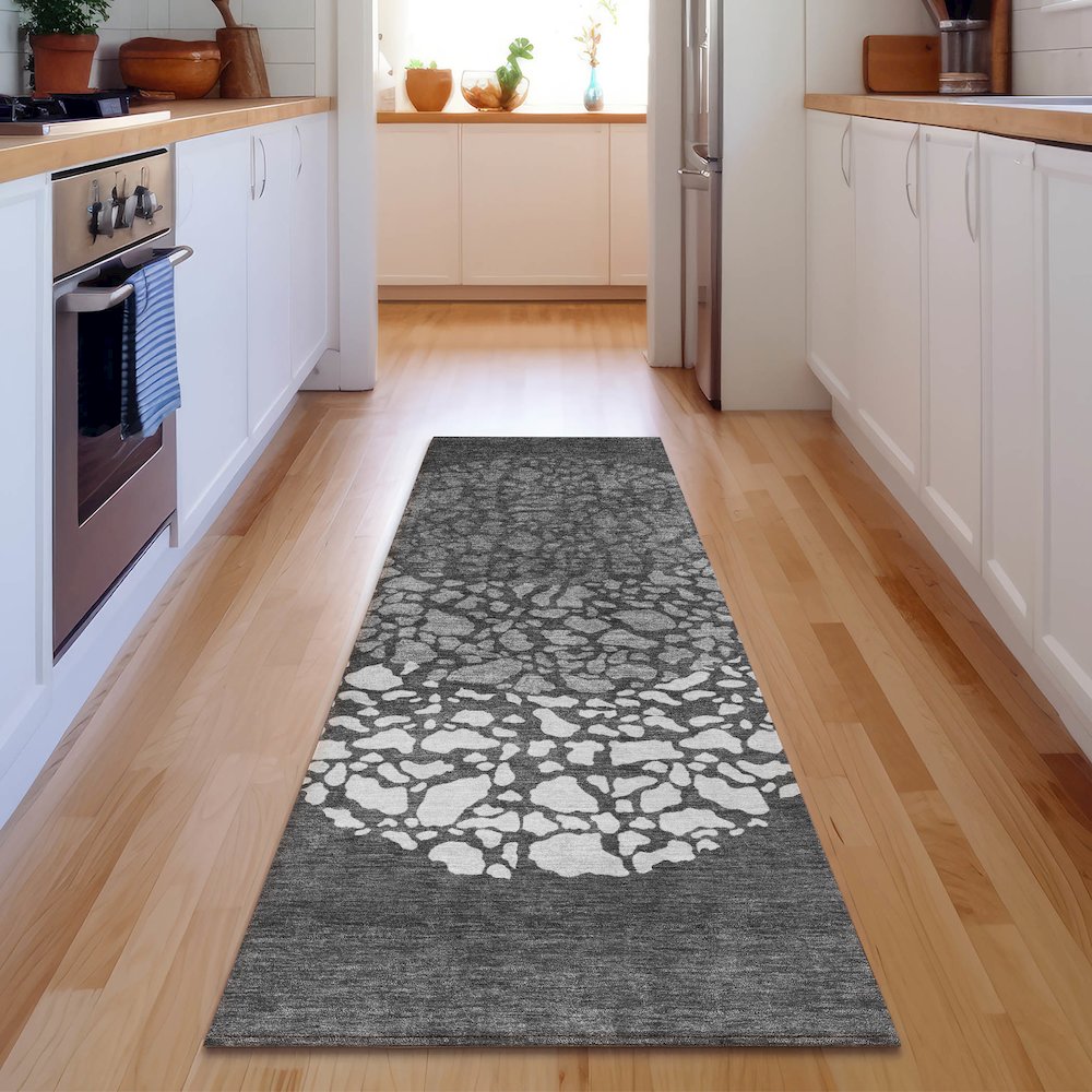 Premium Machine Washable Mayfield  Charcoal 2'3" x 7'6" Runner Rug. Picture 5