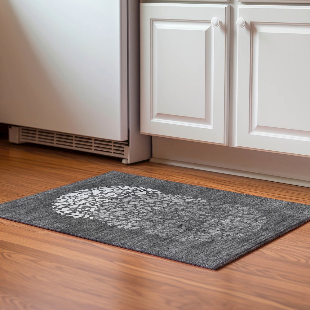 Premium Machine Washable Mayfield  Charcoal 1'8" x 2'6" Rug. Picture 5