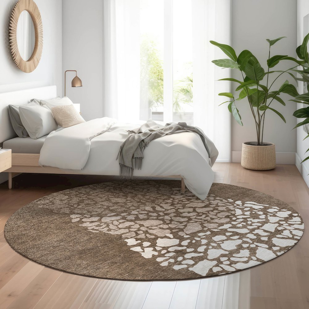 Premium Machine Washable Mayfield  Chocolate 8' x 8' Round Rug. Picture 5