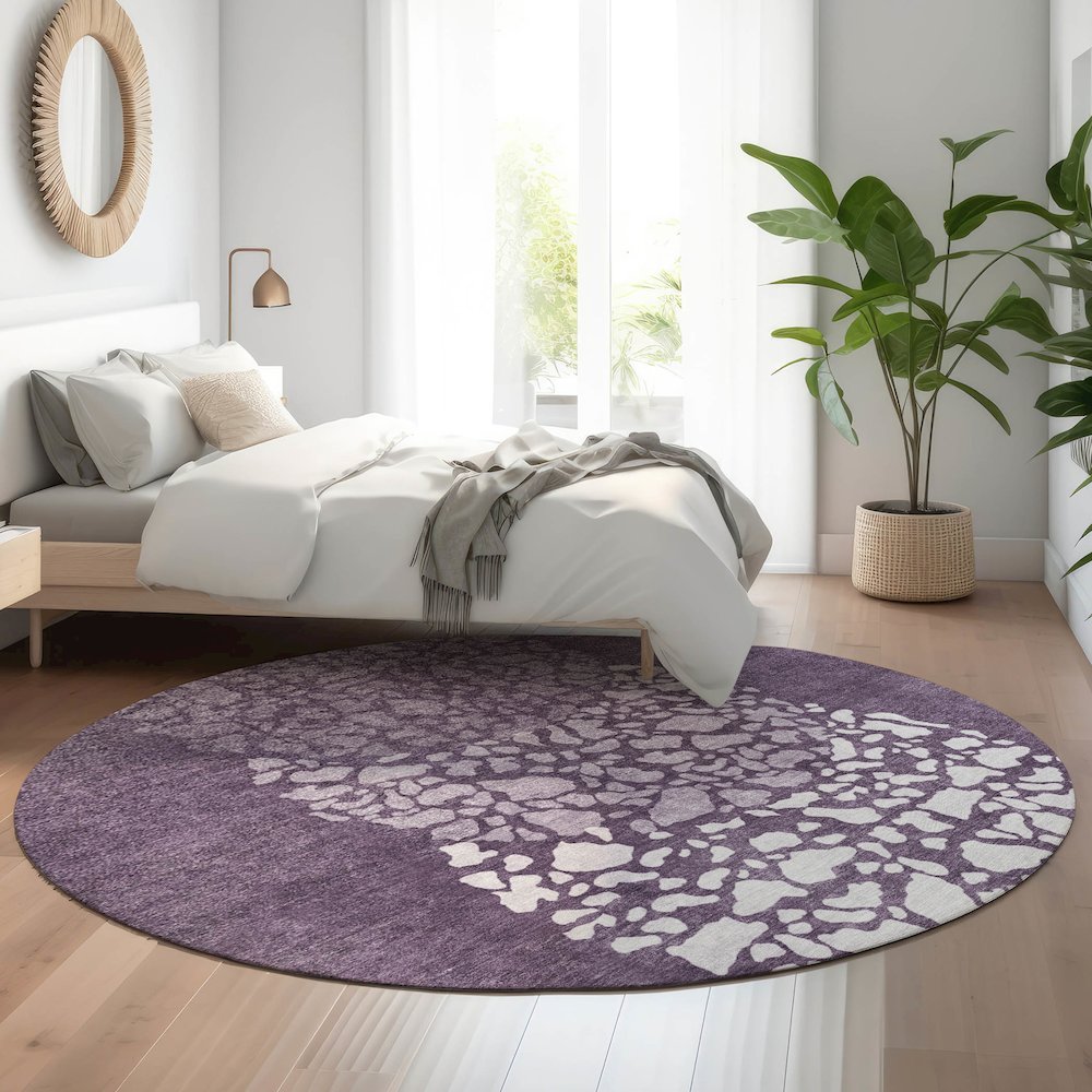 Premium Machine Washable Mayfield  Eggplant 8' x 8' Round Rug. Picture 5