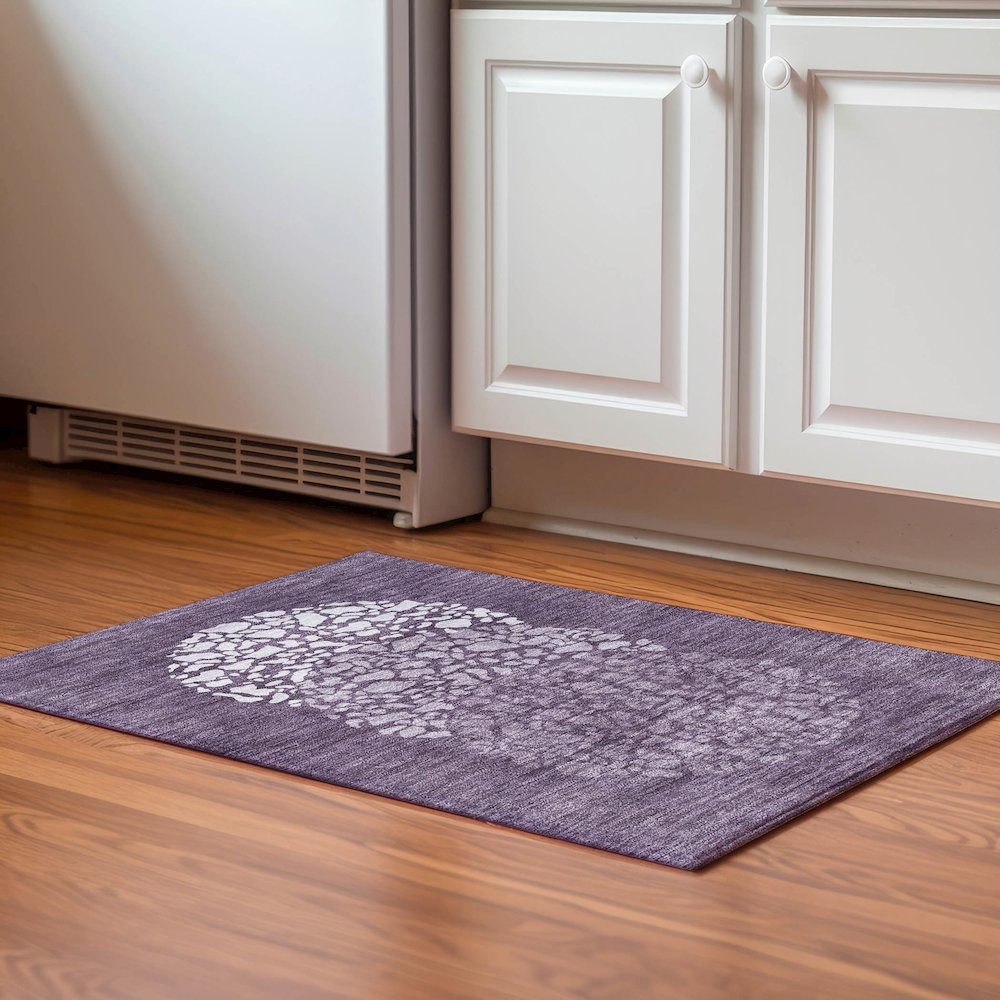 Premium Machine Washable Mayfield  Eggplant 1'8" x 2'6" Rug. Picture 5