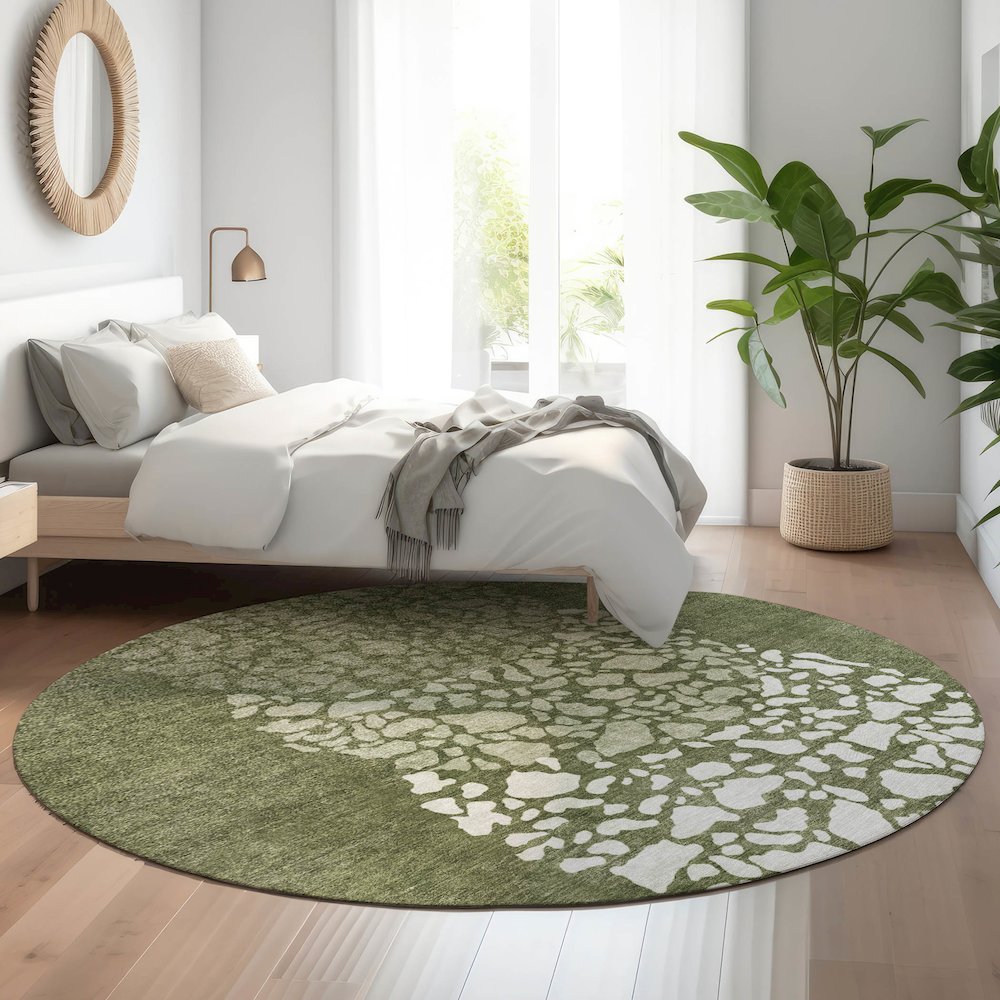 Premium Machine Washable Mayfield  Olive 8' x 8' Round Rug. Picture 5