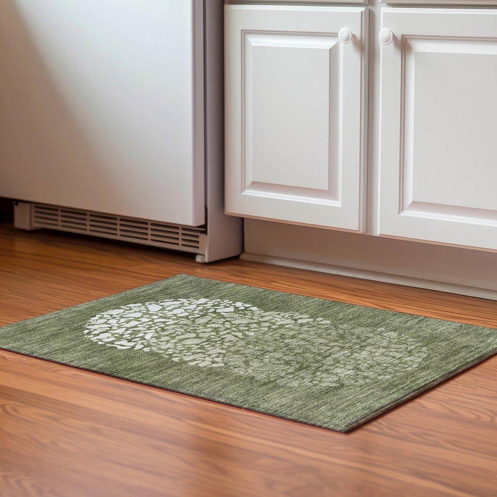 Premium Machine Washable Mayfield  Olive 1'8" x 2'6" Rug. Picture 5