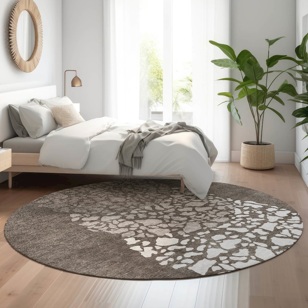 Premium Machine Washable Mayfield  Taupe 8' x 8' Round Rug. Picture 5