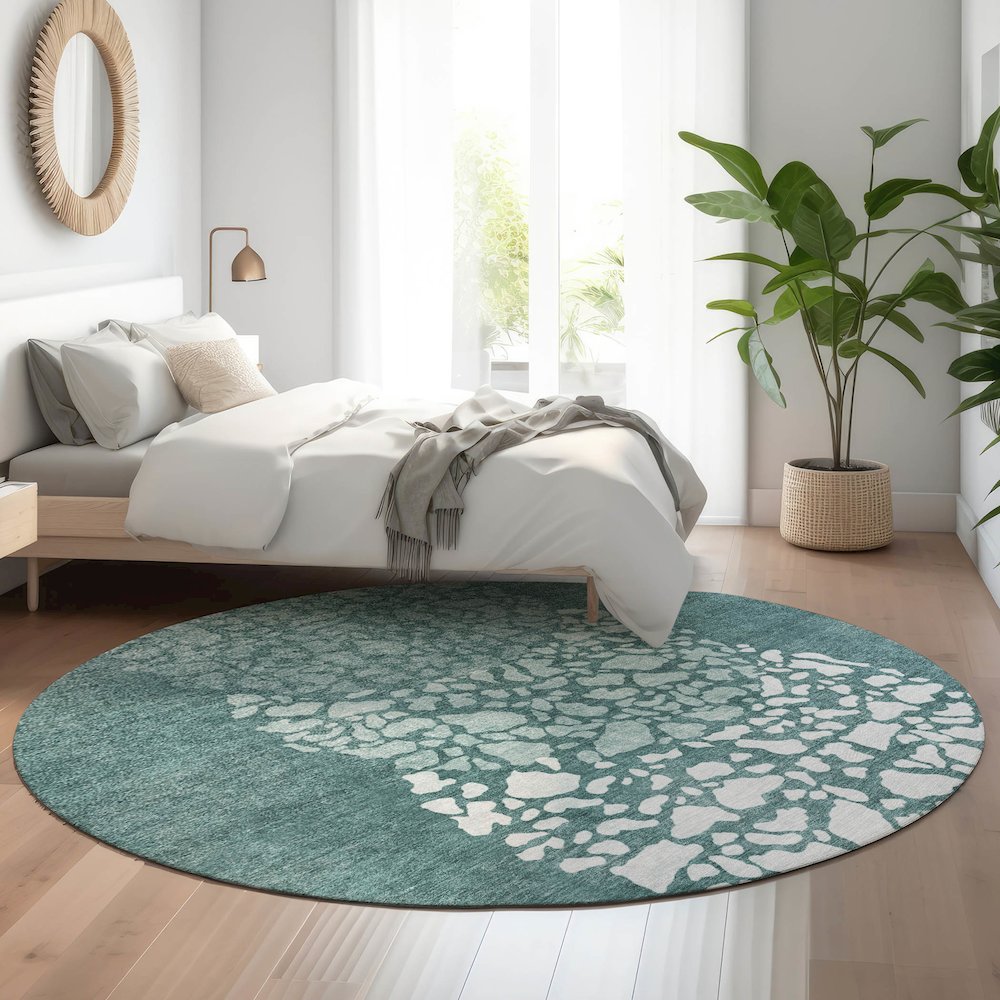 Premium Machine Washable Mayfield  Teal 8' x 8' Round Rug. Picture 5