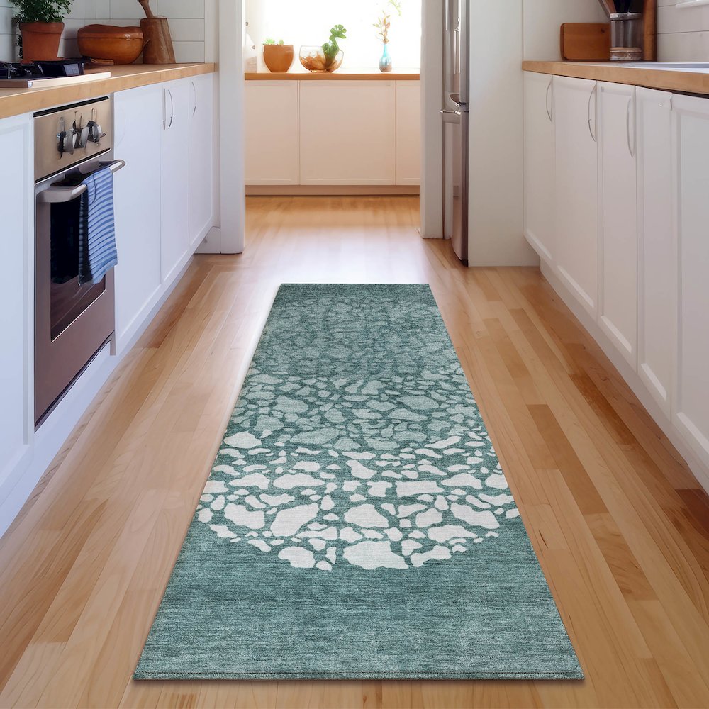 Premium Machine Washable Mayfield  Teal 2'3" x 7'6" Runner Rug. Picture 5