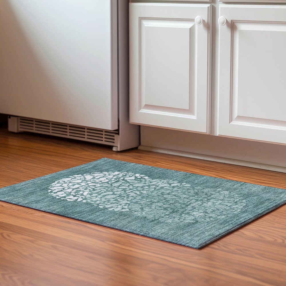 Premium Machine Washable Mayfield  Teal 1'8" x 2'6" Rug. Picture 5