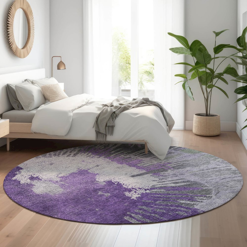 Premium Machine Washable Mayfield  Purple 8' x 8' Round Rug. Picture 5