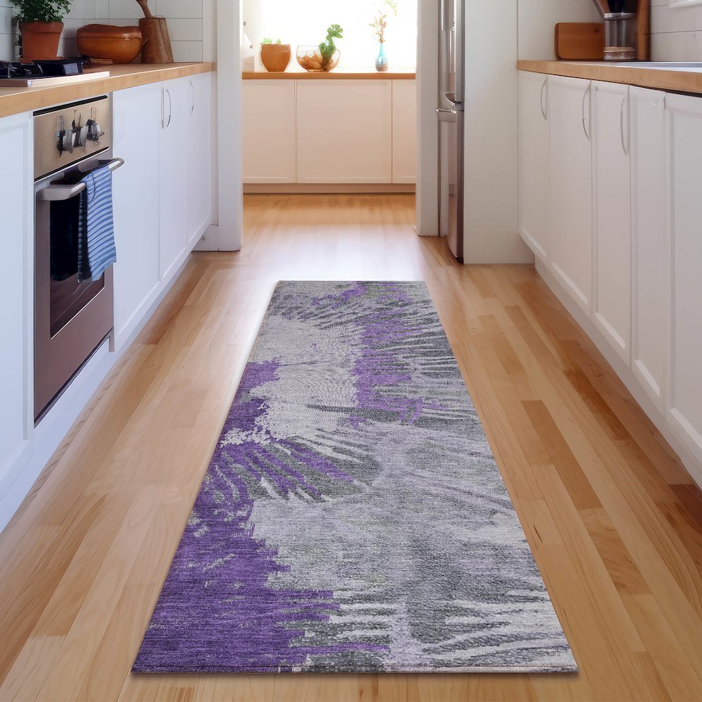 Premium Machine Washable Mayfield  Purple 2'3" x 7'6" Runner Rug. Picture 5