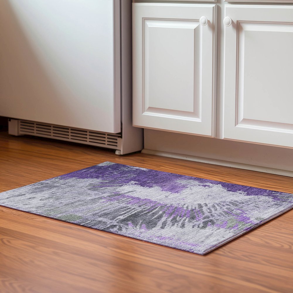 Premium Machine Washable Mayfield  Purple 1'8" x 2'6" Rug. Picture 5