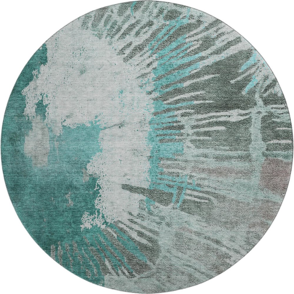 Premium Machine Washable Mayfield  Teal 8' x 8' Round Rug. Picture 1