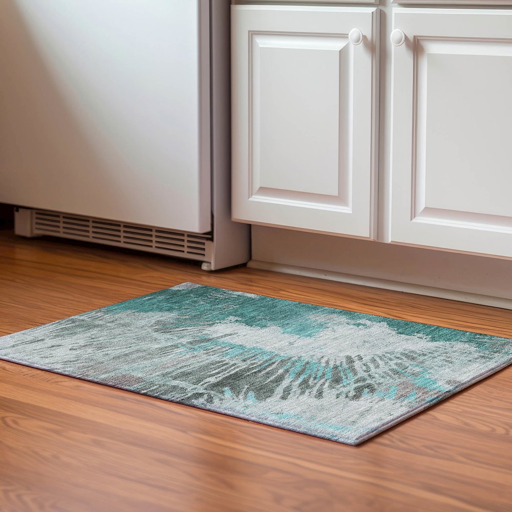 Premium Machine Washable Mayfield  Teal 1'8" x 2'6" Rug. Picture 5