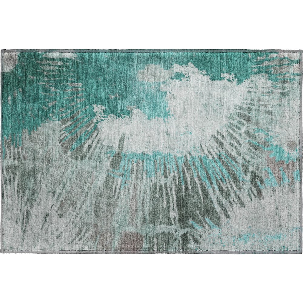 Premium Machine Washable Mayfield  Teal 1'8" x 2'6" Rug. Picture 1