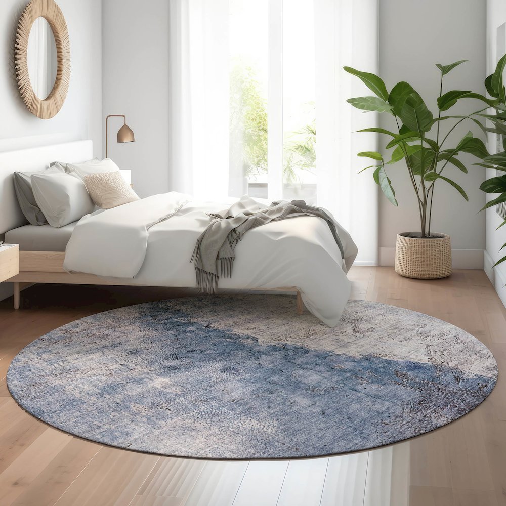 Premium Machine Washable Mayfield  Blue 8' x 8' Round Rug. Picture 5