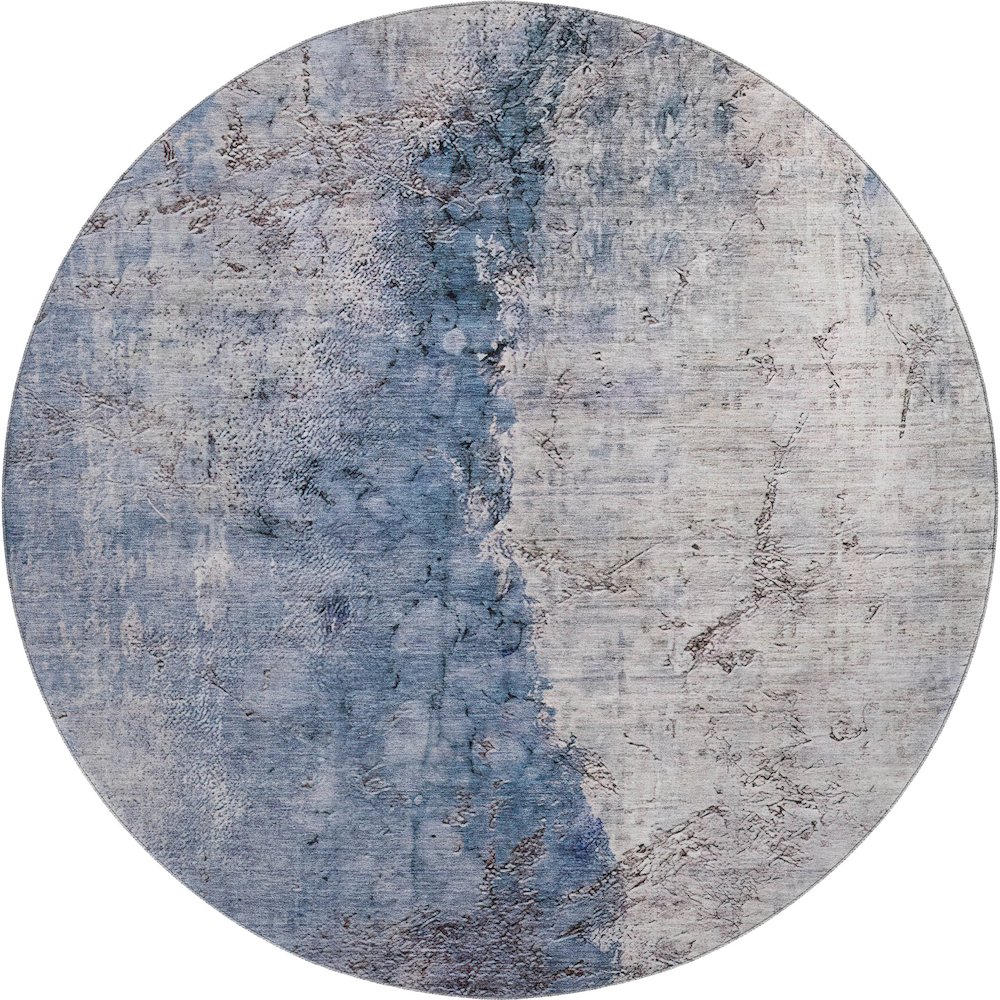 Premium Machine Washable Mayfield  Blue 8' x 8' Round Rug. Picture 1