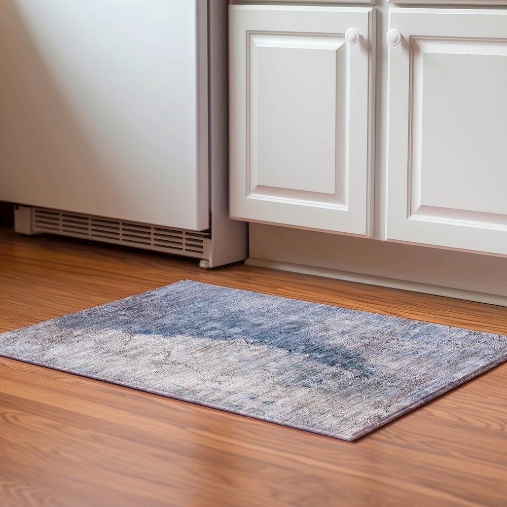 Premium Machine Washable Mayfield  Blue 1'8" x 2'6" Rug. Picture 5