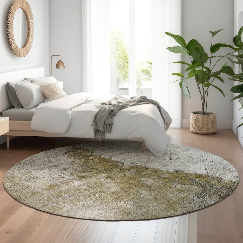 Premium Machine Washable Mayfield  Brown 8' x 8' Round Rug. Picture 5