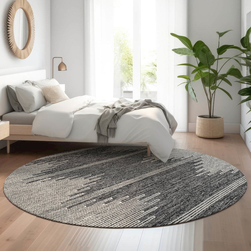 Premium Machine Washable Mayfield  Charcoal 8' x 8' Round Rug. Picture 5
