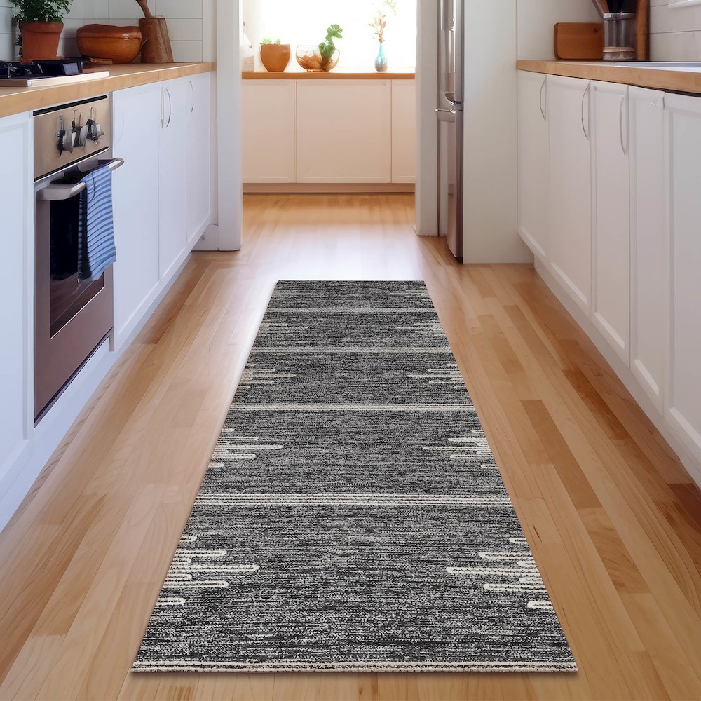 Premium Machine Washable Mayfield  Charcoal 2'3" x 7'6" Runner Rug. Picture 5