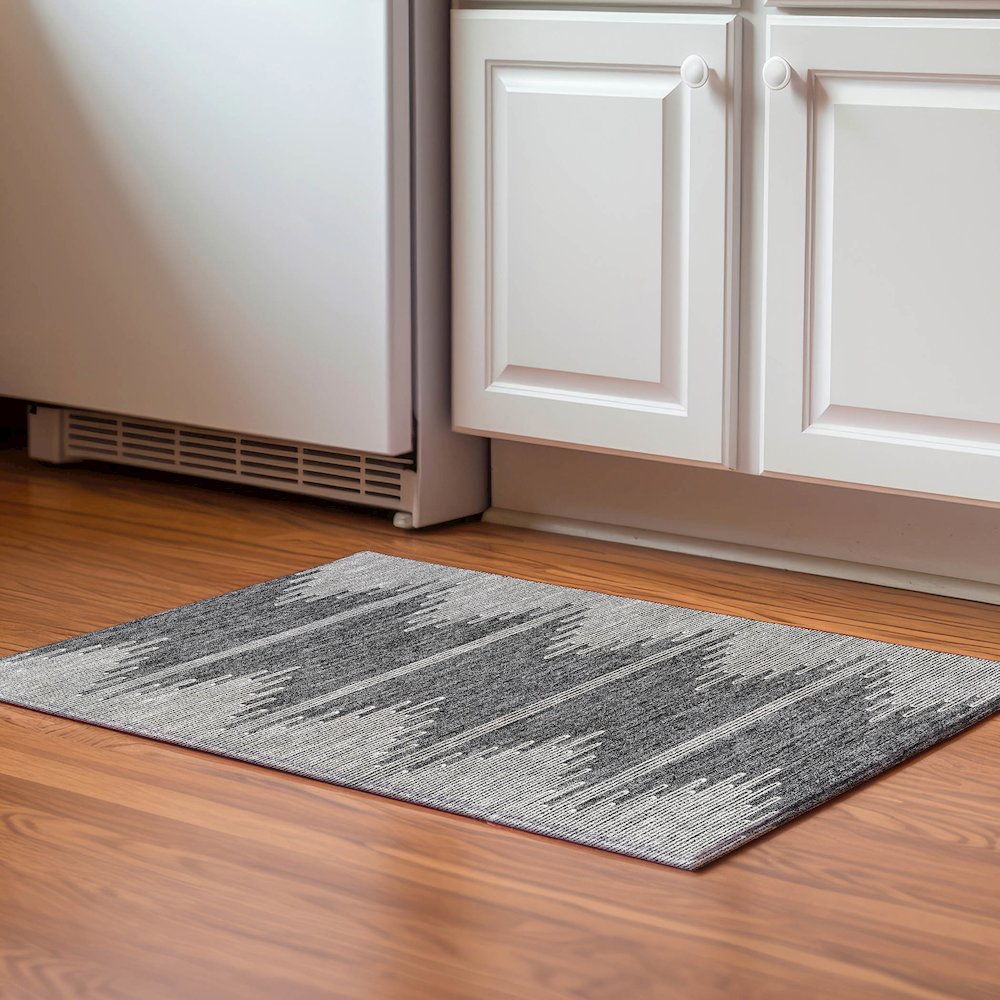 Premium Machine Washable Mayfield  Charcoal 1'8" x 2'6" Rug. Picture 5