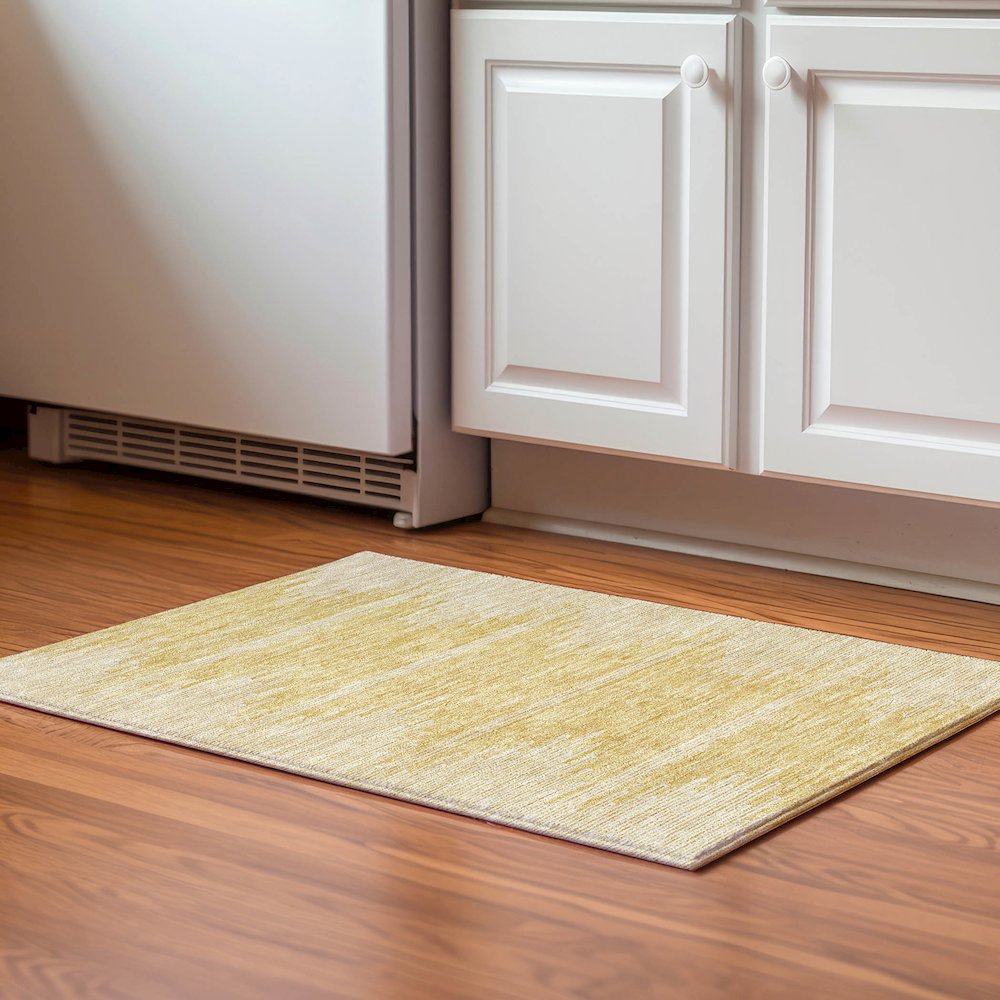 Premium Machine Washable Mayfield  Gold 1'8" x 2'6" Rug. Picture 5