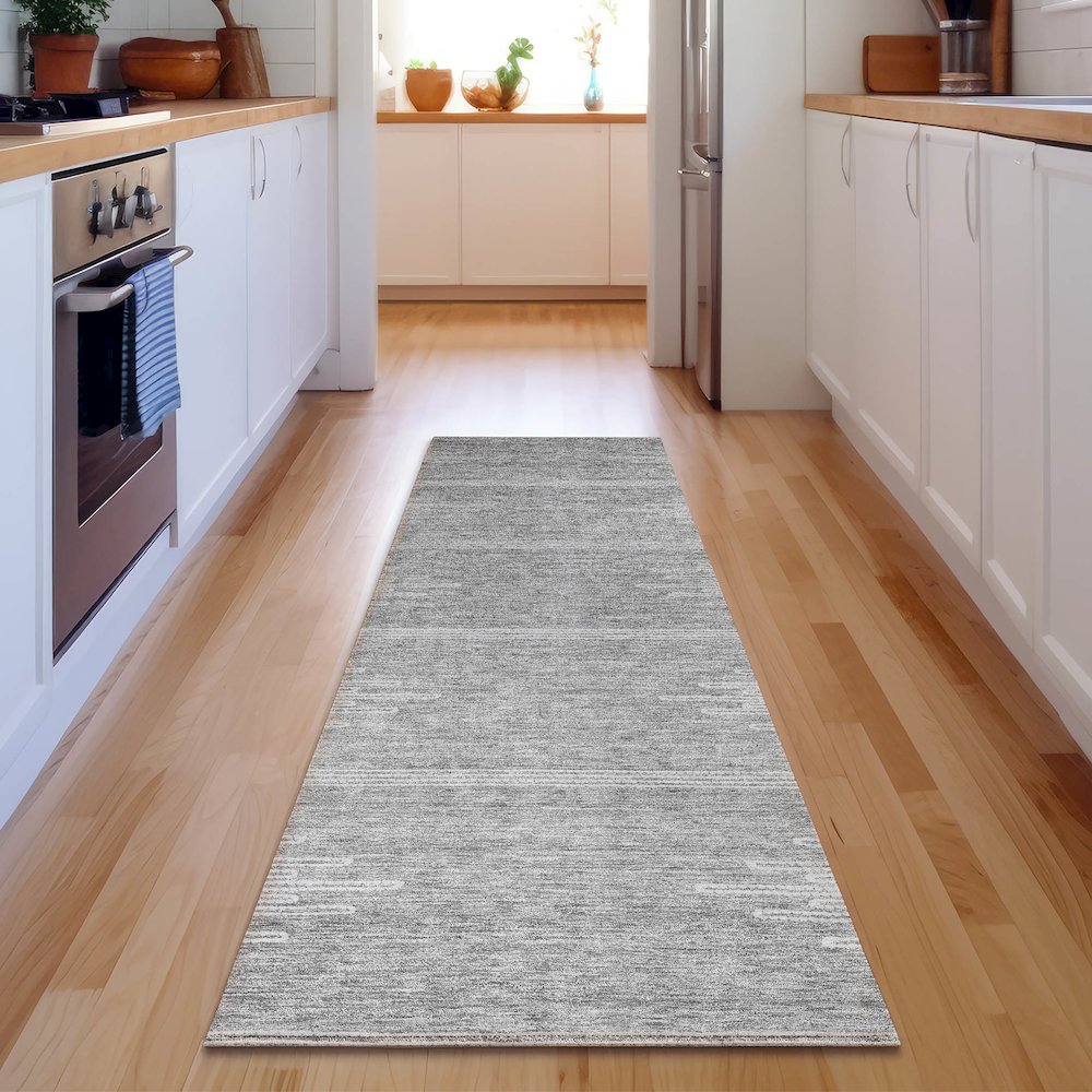 Premium Machine Washable Mayfield  Gray 2'3" x 7'6" Runner Rug. Picture 5