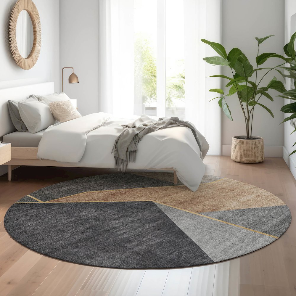 Premium Machine Washable Mayfield  Charcoal 8' x 8' Round Rug. Picture 5