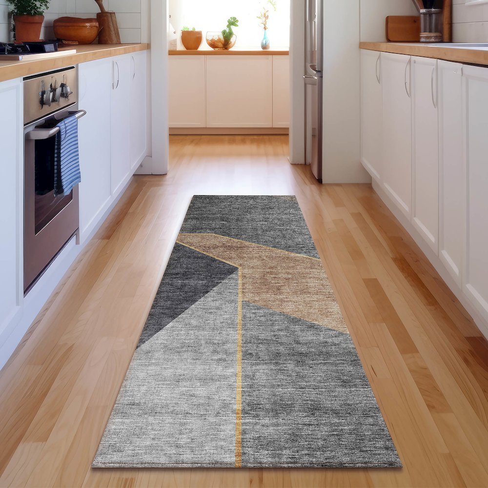 Premium Machine Washable Mayfield  Charcoal 2'3" x 7'6" Runner Rug. Picture 5
