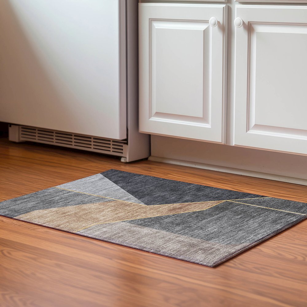 Premium Machine Washable Mayfield  Charcoal 1'8" x 2'6" Rug. Picture 5