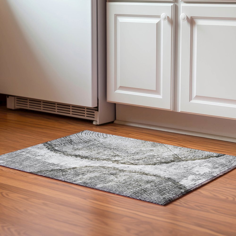Premium Machine Washable Mayfield  Gray 1'8" x 2'6" Rug. Picture 5