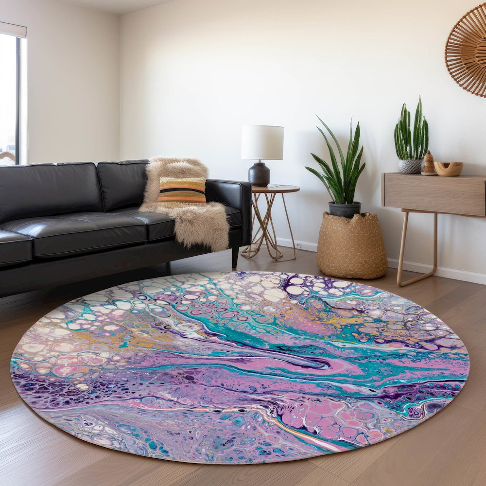 Premium Machine Washable Mayfield  Periwinkle 8' x 8' Round Rug. Picture 5