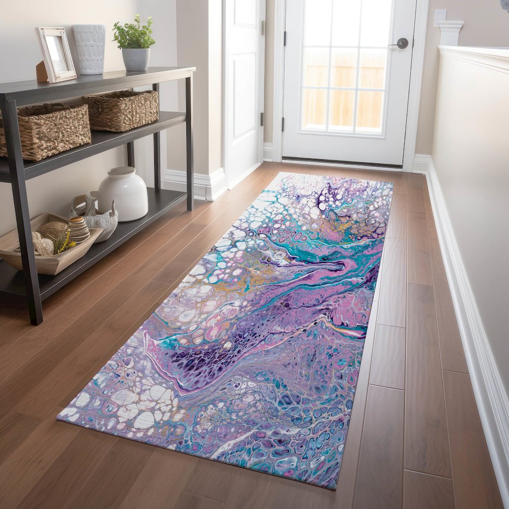 Premium Machine Washable Mayfield  Periwinkle 2'3" x 7'6" Runner Rug. Picture 5